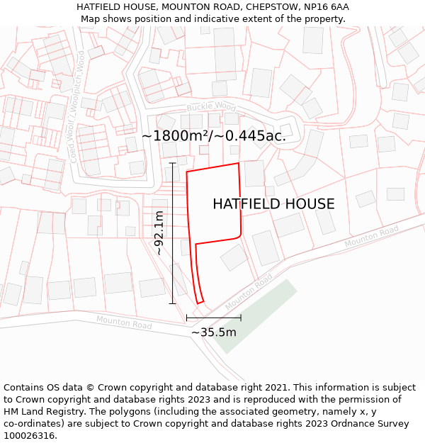 HATFIELD HOUSE, MOUNTON ROAD, CHEPSTOW, NP16 6AA: Plot and title map