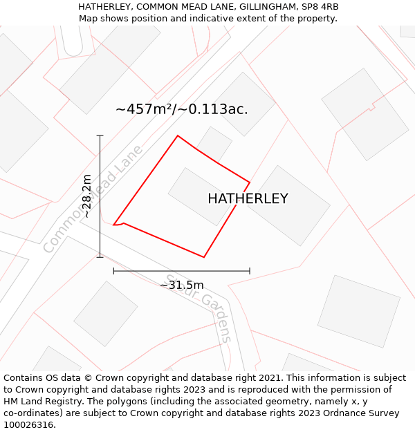 HATHERLEY, COMMON MEAD LANE, GILLINGHAM, SP8 4RB: Plot and title map