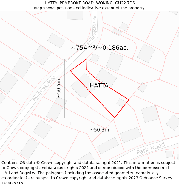 HATTA, PEMBROKE ROAD, WOKING, GU22 7DS: Plot and title map