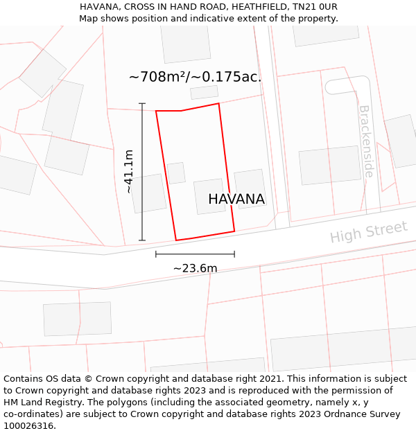 HAVANA, CROSS IN HAND ROAD, HEATHFIELD, TN21 0UR: Plot and title map