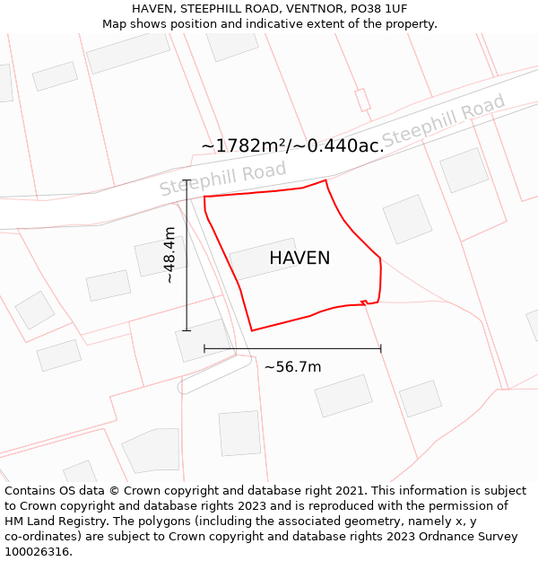 HAVEN, STEEPHILL ROAD, VENTNOR, PO38 1UF: Plot and title map