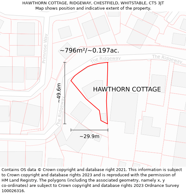 HAWTHORN COTTAGE, RIDGEWAY, CHESTFIELD, WHITSTABLE, CT5 3JT: Plot and title map