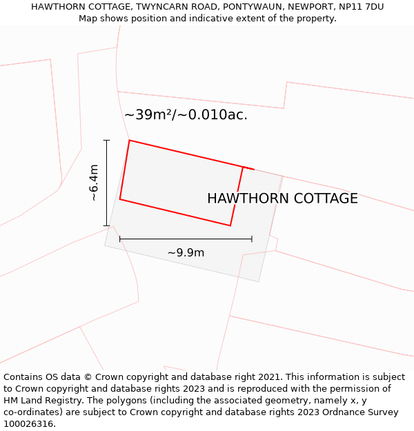 HAWTHORN COTTAGE, TWYNCARN ROAD, PONTYWAUN, NEWPORT, NP11 7DU: Plot and title map