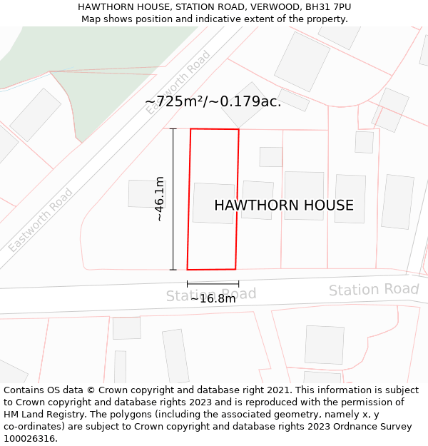 HAWTHORN HOUSE, STATION ROAD, VERWOOD, BH31 7PU: Plot and title map