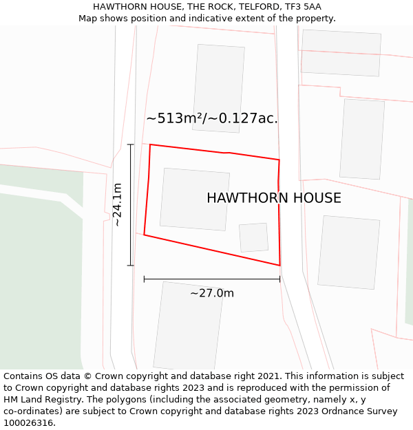 HAWTHORN HOUSE, THE ROCK, TELFORD, TF3 5AA: Plot and title map
