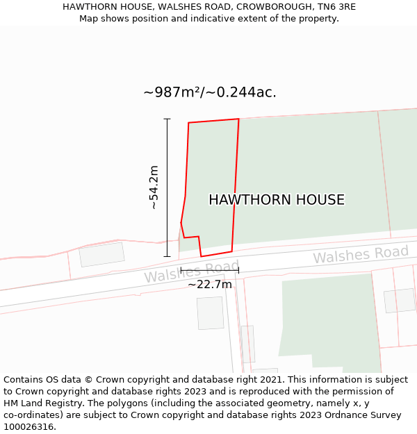 HAWTHORN HOUSE, WALSHES ROAD, CROWBOROUGH, TN6 3RE: Plot and title map