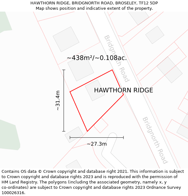 HAWTHORN RIDGE, BRIDGNORTH ROAD, BROSELEY, TF12 5DP: Plot and title map