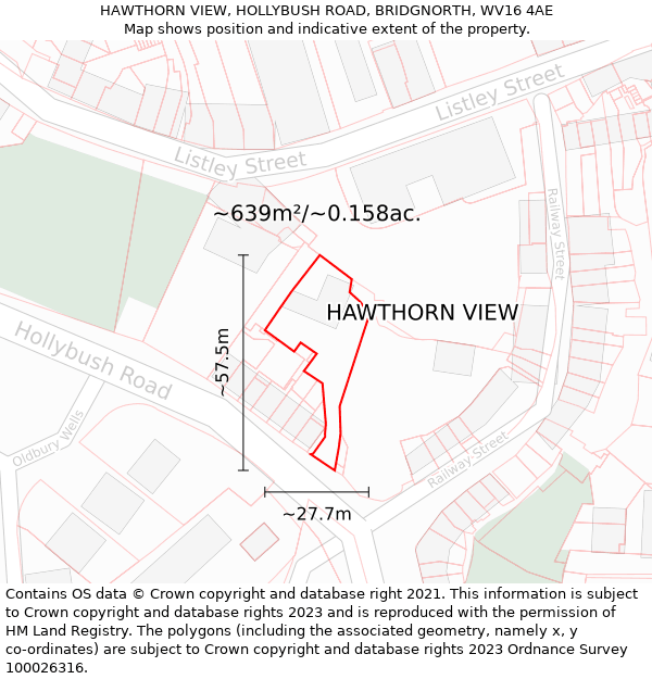 HAWTHORN VIEW, HOLLYBUSH ROAD, BRIDGNORTH, WV16 4AE: Plot and title map