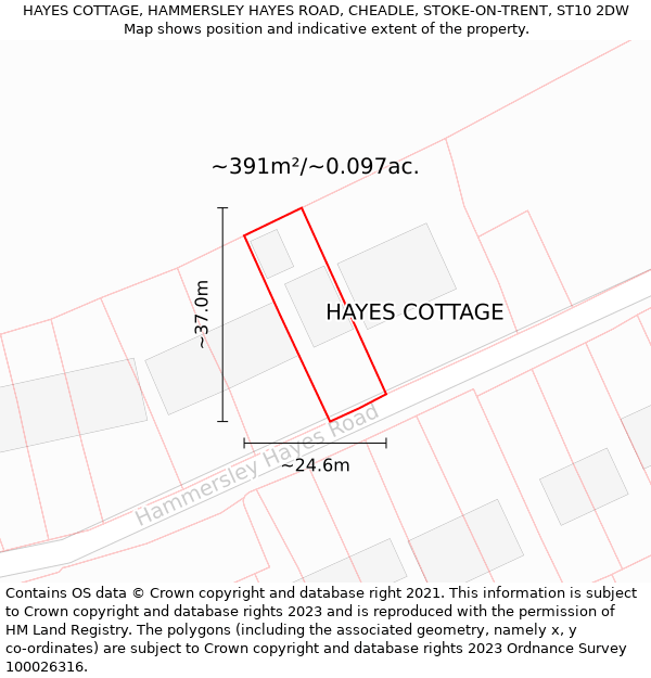HAYES COTTAGE, HAMMERSLEY HAYES ROAD, CHEADLE, STOKE-ON-TRENT, ST10 2DW: Plot and title map