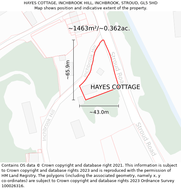 HAYES COTTAGE, INCHBROOK HILL, INCHBROOK, STROUD, GL5 5HD: Plot and title map