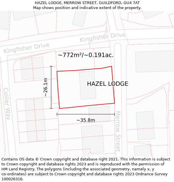 HAZEL LODGE, MERROW STREET, GUILDFORD, GU4 7AT: Plot and title map