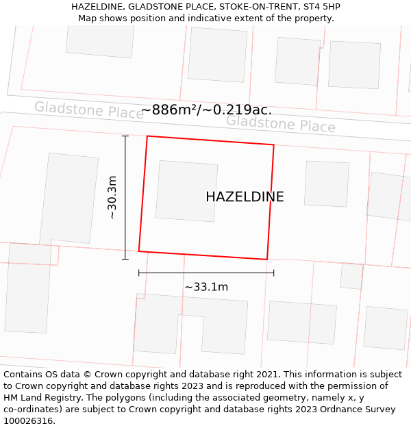 HAZELDINE, GLADSTONE PLACE, STOKE-ON-TRENT, ST4 5HP: Plot and title map