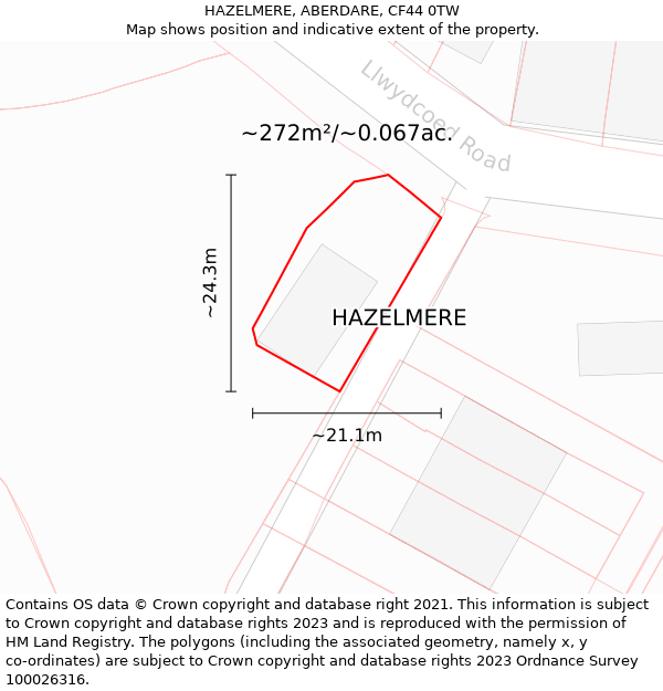 HAZELMERE, ABERDARE, CF44 0TW: Plot and title map