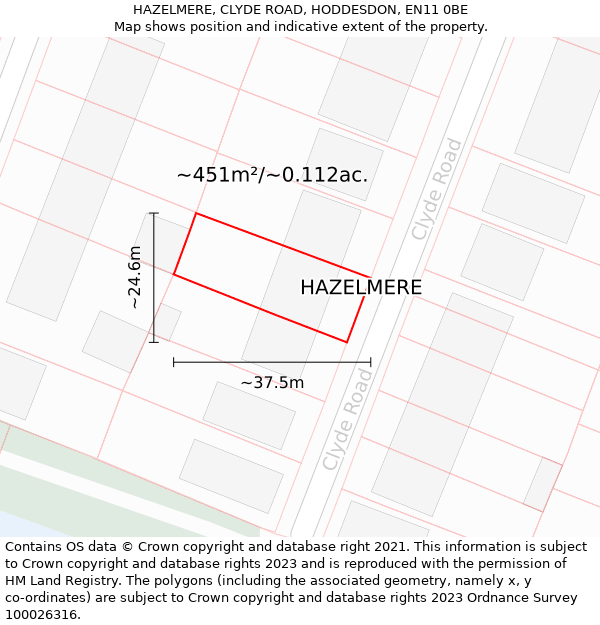 HAZELMERE, CLYDE ROAD, HODDESDON, EN11 0BE: Plot and title map