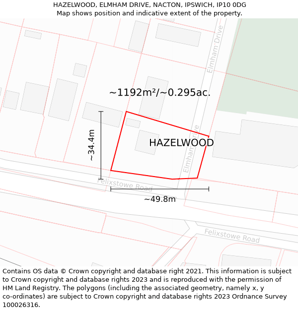HAZELWOOD, ELMHAM DRIVE, NACTON, IPSWICH, IP10 0DG: Plot and title map