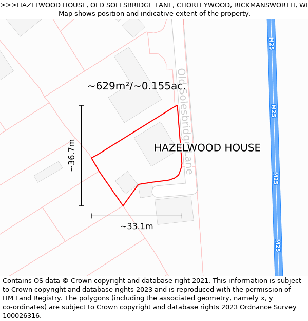 HAZELWOOD HOUSE, OLD SOLESBRIDGE LANE, CHORLEYWOOD, RICKMANSWORTH, WD3 5ST: Plot and title map