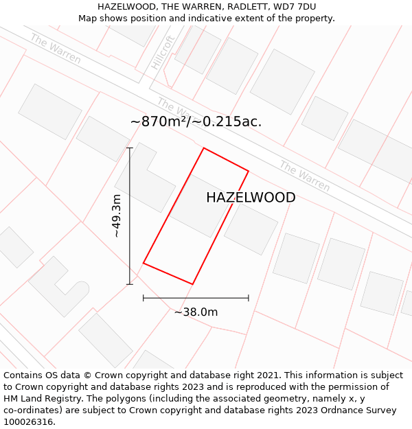 HAZELWOOD, THE WARREN, RADLETT, WD7 7DU: Plot and title map