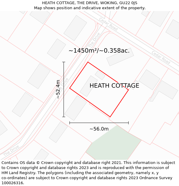 HEATH COTTAGE, THE DRIVE, WOKING, GU22 0JS: Plot and title map