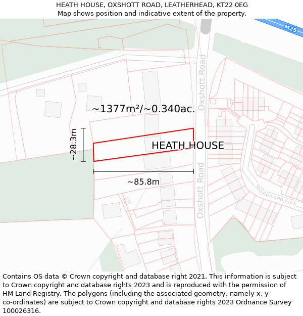 HEATH HOUSE, OXSHOTT ROAD, LEATHERHEAD, KT22 0EG: Plot and title map