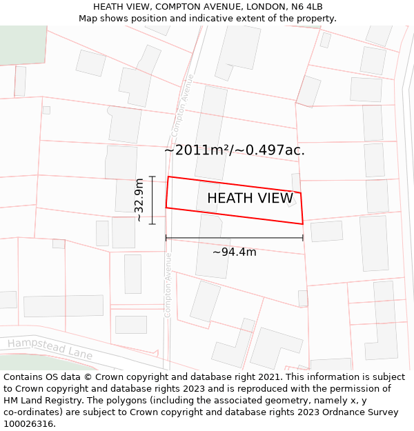 HEATH VIEW, COMPTON AVENUE, LONDON, N6 4LB: Plot and title map