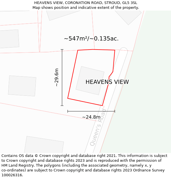 HEAVENS VIEW, CORONATION ROAD, STROUD, GL5 3SL: Plot and title map