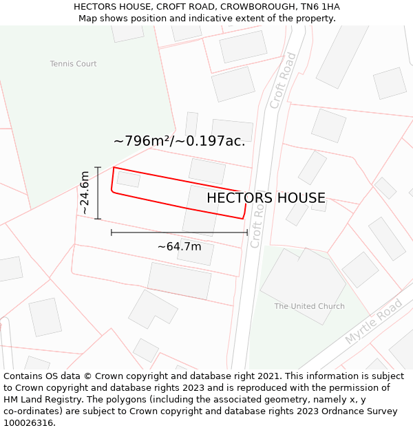 HECTORS HOUSE, CROFT ROAD, CROWBOROUGH, TN6 1HA: Plot and title map