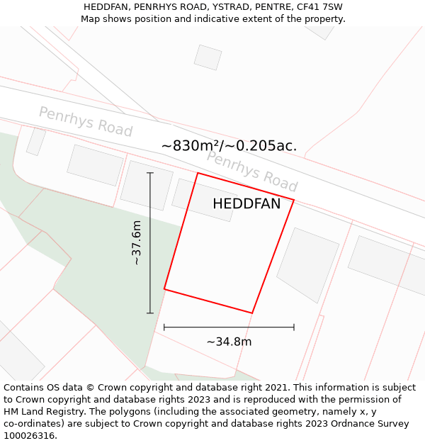 HEDDFAN, PENRHYS ROAD, YSTRAD, PENTRE, CF41 7SW: Plot and title map