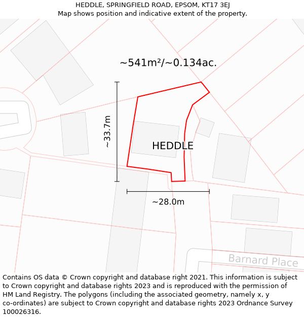 HEDDLE, SPRINGFIELD ROAD, EPSOM, KT17 3EJ: Plot and title map