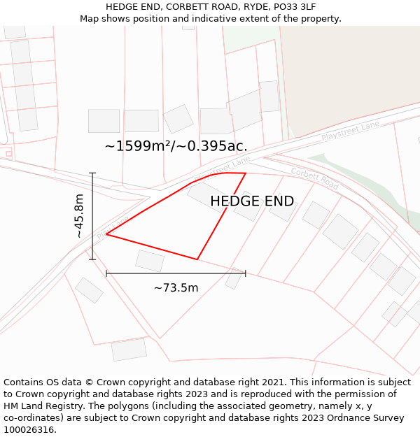 HEDGE END, CORBETT ROAD, RYDE, PO33 3LF: Plot and title map