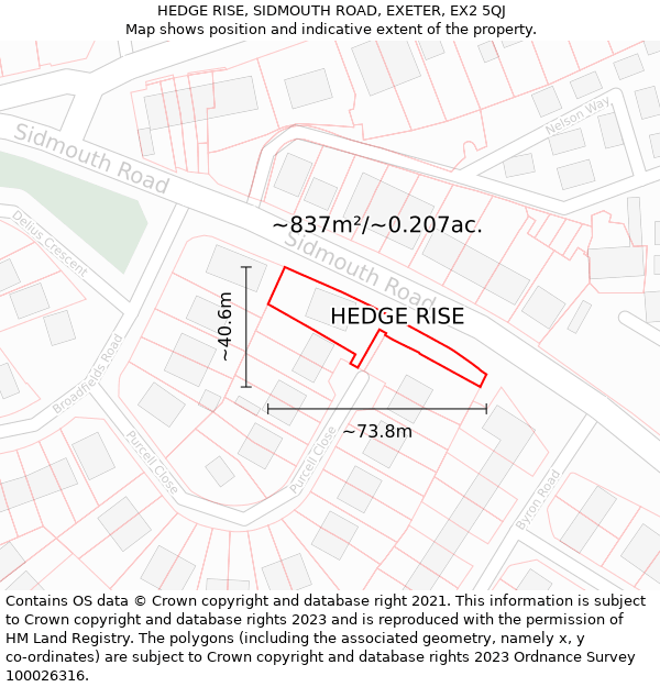 HEDGE RISE, SIDMOUTH ROAD, EXETER, EX2 5QJ: Plot and title map