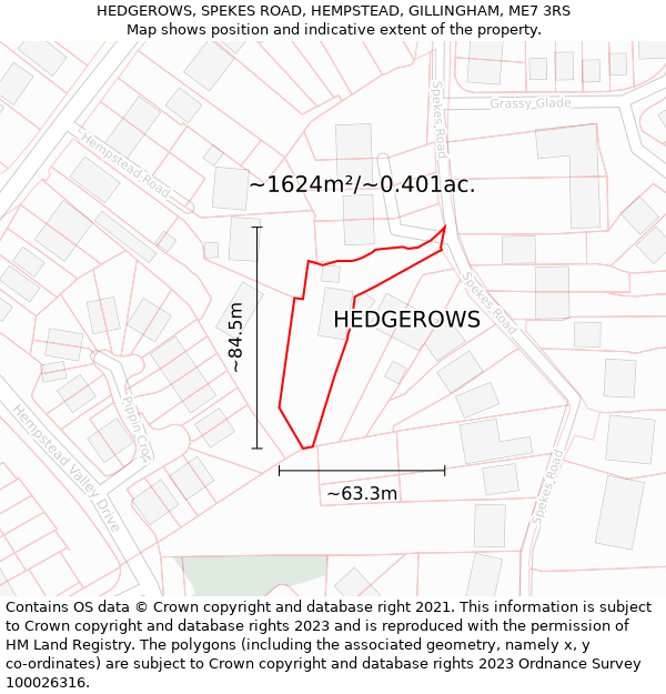 HEDGEROWS, SPEKES ROAD, HEMPSTEAD, GILLINGHAM, ME7 3RS: Plot and title map