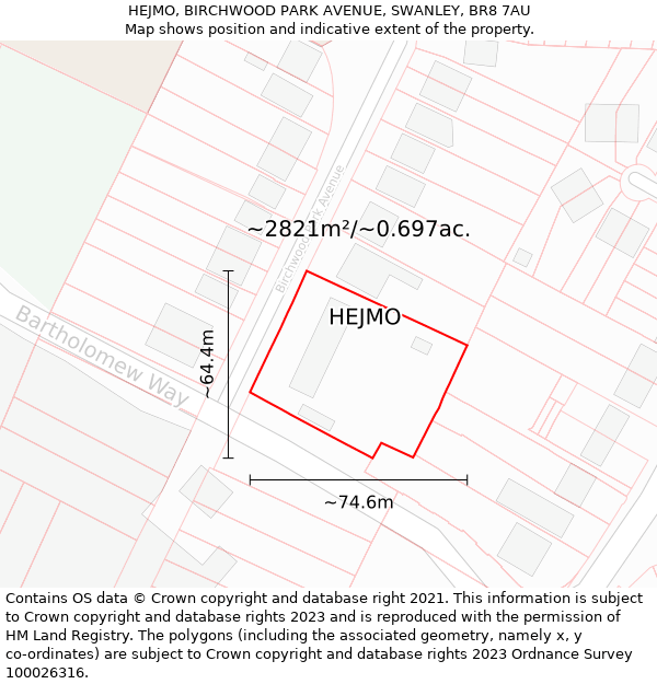 HEJMO, BIRCHWOOD PARK AVENUE, SWANLEY, BR8 7AU: Plot and title map