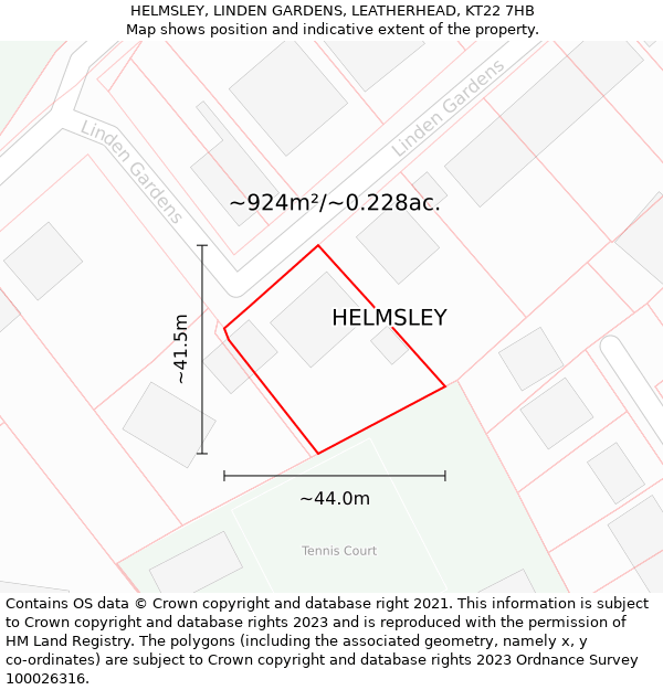 HELMSLEY, LINDEN GARDENS, LEATHERHEAD, KT22 7HB: Plot and title map