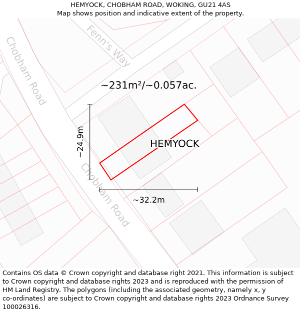 HEMYOCK, CHOBHAM ROAD, WOKING, GU21 4AS: Plot and title map