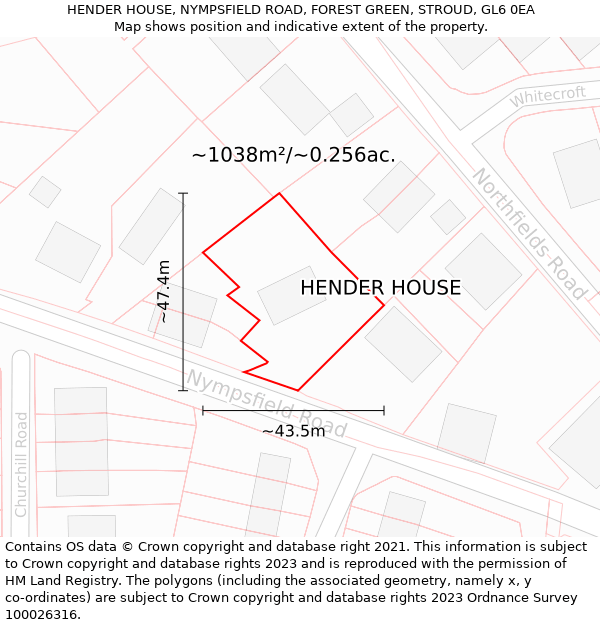 HENDER HOUSE, NYMPSFIELD ROAD, FOREST GREEN, STROUD, GL6 0EA: Plot and title map