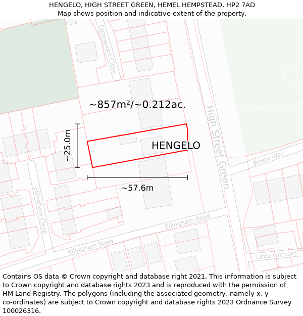 HENGELO, HIGH STREET GREEN, HEMEL HEMPSTEAD, HP2 7AD: Plot and title map