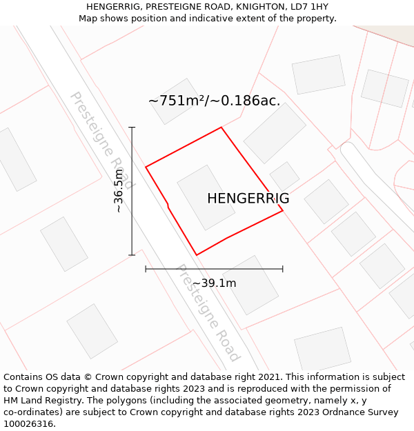 HENGERRIG, PRESTEIGNE ROAD, KNIGHTON, LD7 1HY: Plot and title map