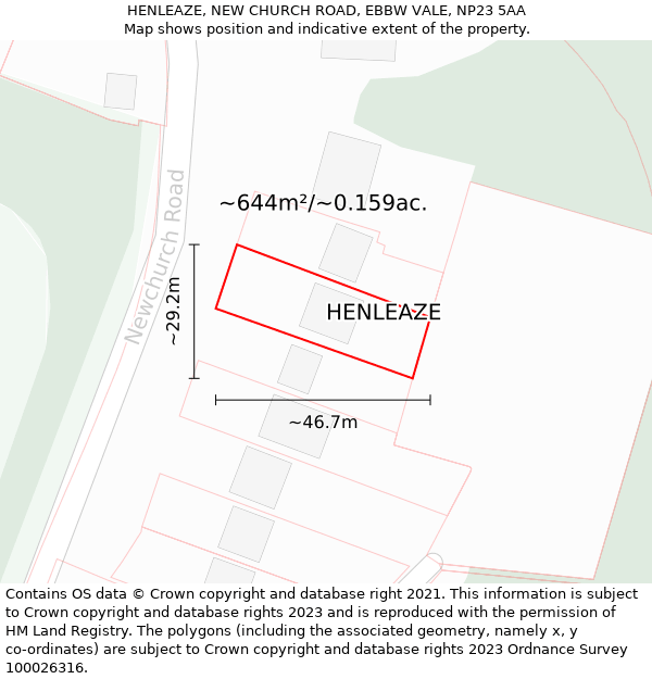 HENLEAZE, NEW CHURCH ROAD, EBBW VALE, NP23 5AA: Plot and title map