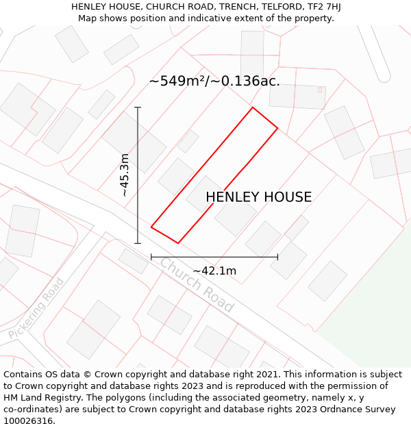 HENLEY HOUSE, CHURCH ROAD, TRENCH, TELFORD, TF2 7HJ: Plot and title map
