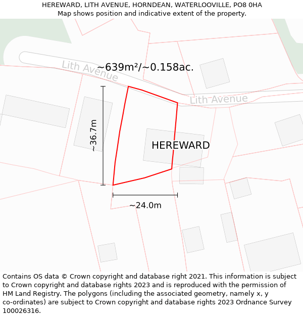HEREWARD, LITH AVENUE, HORNDEAN, WATERLOOVILLE, PO8 0HA: Plot and title map
