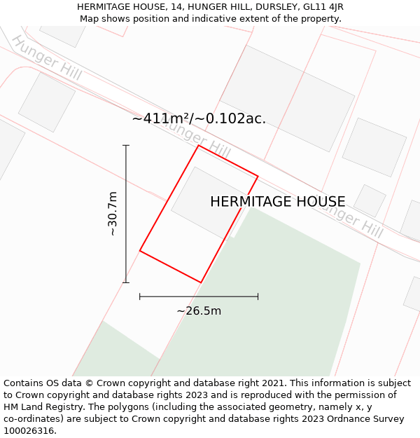 HERMITAGE HOUSE, 14, HUNGER HILL, DURSLEY, GL11 4JR: Plot and title map