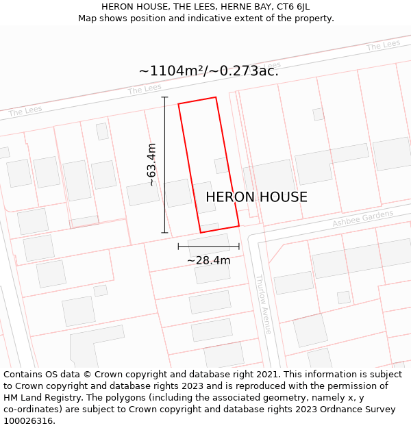 HERON HOUSE, THE LEES, HERNE BAY, CT6 6JL: Plot and title map