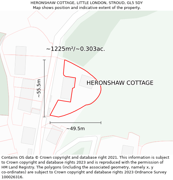 HERONSHAW COTTAGE, LITTLE LONDON, STROUD, GL5 5DY: Plot and title map
