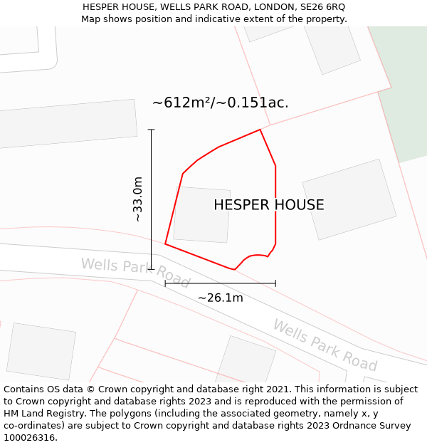HESPER HOUSE, WELLS PARK ROAD, LONDON, SE26 6RQ: Plot and title map
