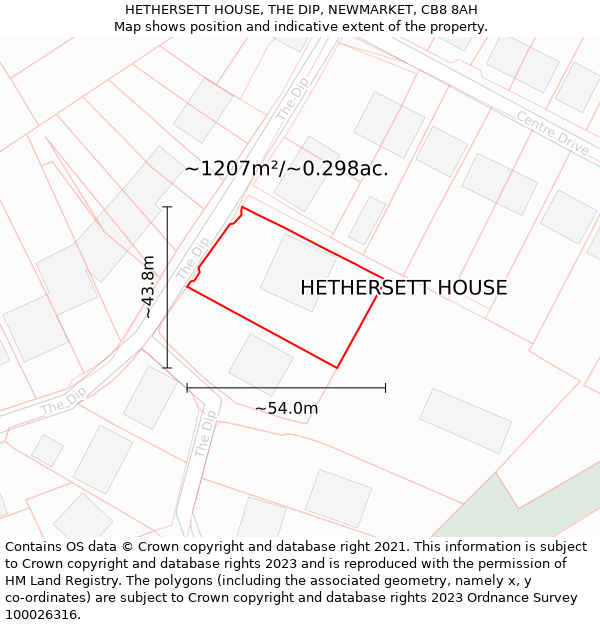 HETHERSETT HOUSE, THE DIP, NEWMARKET, CB8 8AH: Plot and title map