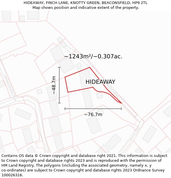 HIDEAWAY, FINCH LANE, KNOTTY GREEN, BEACONSFIELD, HP9 2TL: Plot and title map