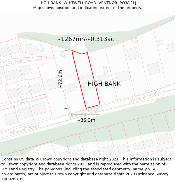 HIGH BANK, WHITWELL ROAD, VENTNOR, PO38 1LJ: Plot and title map