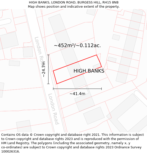 HIGH BANKS, LONDON ROAD, BURGESS HILL, RH15 8NB: Plot and title map