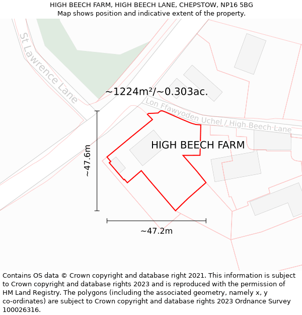 HIGH BEECH FARM, HIGH BEECH LANE, CHEPSTOW, NP16 5BG: Plot and title map