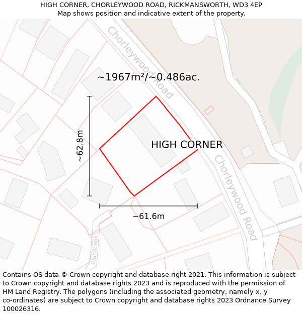 HIGH CORNER, CHORLEYWOOD ROAD, RICKMANSWORTH, WD3 4EP: Plot and title map
